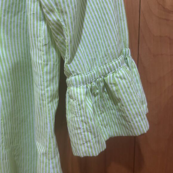 Gretchen Scott Priss Button Down Shirt-Green Stripe-3/4 Slv-Sz M-Preppy- - Picture 3 of 7